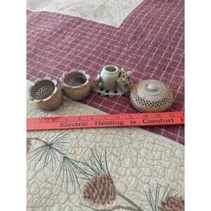 Vintage Soapstone Trinket Boxes Lot of 4 Carved